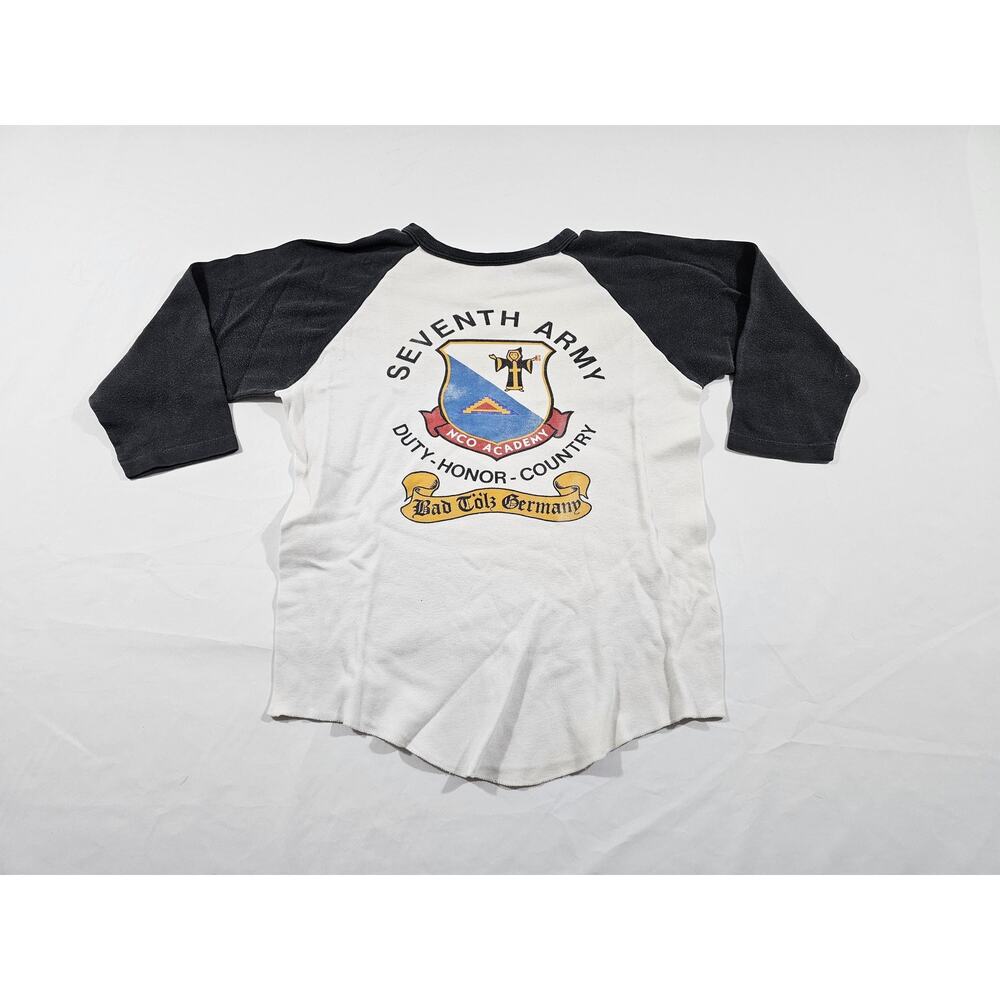 NCO Seventh Army Duty Honor Country Germany Black And White Raglan Shirt Sz S